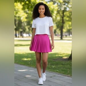 Women’s XS Vibrant Pink Pleated Tennis Skirt with Built-In Shorts & Pockets